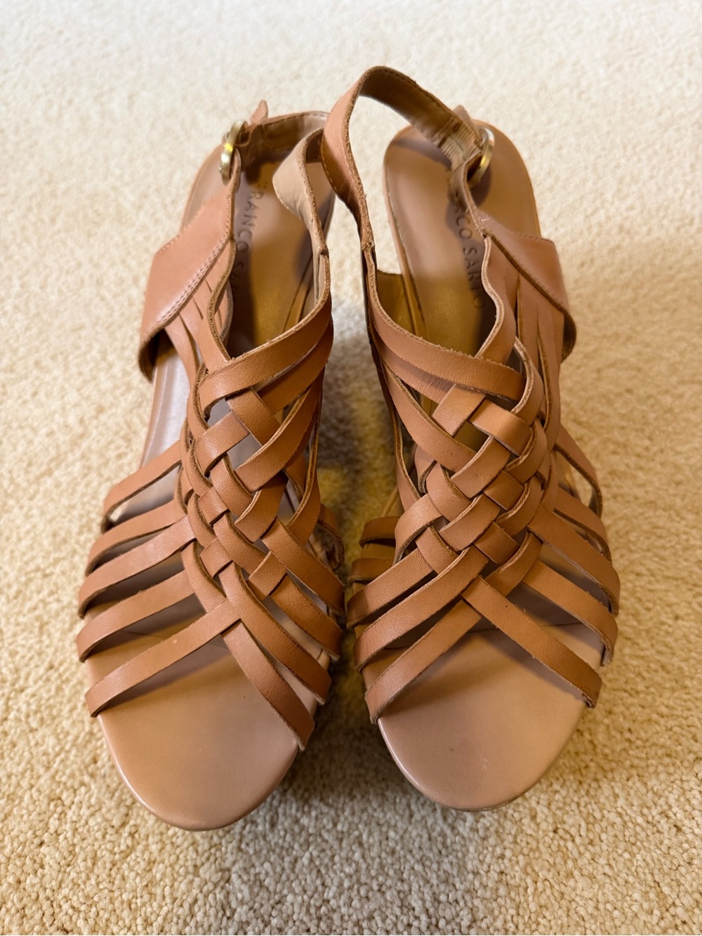 Franco Sarto Brown Woven Leather Slingback Sandals